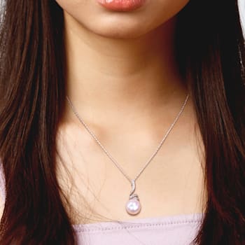 11-12MM Freshwater Cultured Pearl and Diamond Accent Pendant with Chain
in Sterling Silver