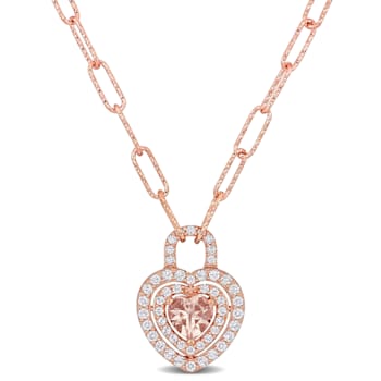 1 5/8 CT TGW Morganite and White Topaz Halo Heart Pendant in 18k Rose
Gold Plated Sterling Silver