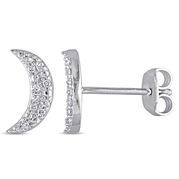 1/10 CT TW Diamond Crescent Earrings in Sterling Silver