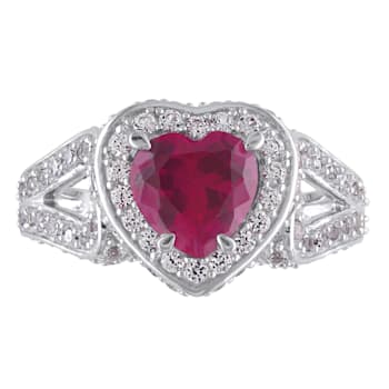5 CT TGW Created Ruby and Created White Sapphire Heart in Sterling Silver