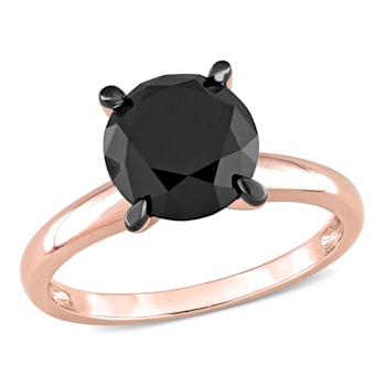 3 ct Black Diamond Solitaire Engagement Ring in 14K Rose Gold