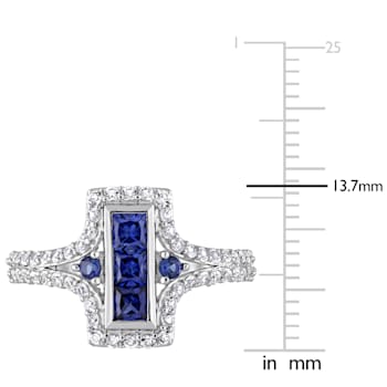 1 1/8 CT TGW Created Blue and White Sapphire Ring in Sterling Silver