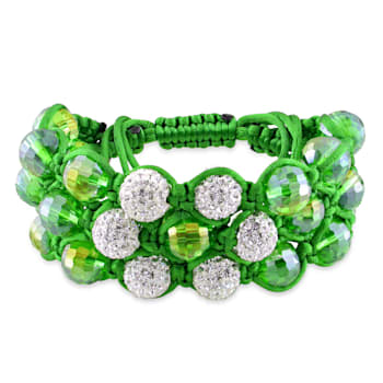 Shambhala Bracelet on Green Silk Cord with Green and White Cubic
Zirconia Beads
