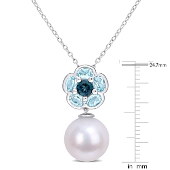 11-12MM Freshwater Cultured Pearl and 1 3/5 CT TGW Blue Topaz Pendant in
Sterling Silver