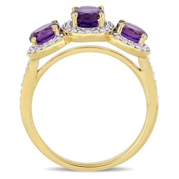 1 5/8 CT TGW Amethyst and 1/3 CT TW Diamond 3-Stone Ring in Yellow
Plated Sterling Silver