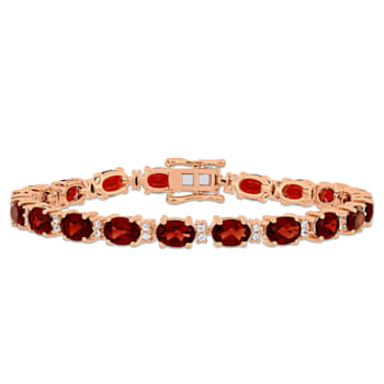 19 5/8 CT TGW Garnet and White Sapphire Tennis Bracelet in Rose Plated
Rhodium Over Sterling Silver