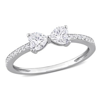 3/5 CT DEW Created Moissanite Duo Heart Ring in Sterling Silver
