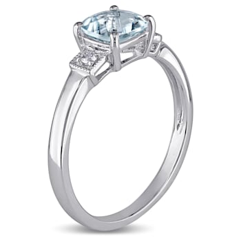 4/5 CT TGW Aquamarine and Diamond Accent 3-Stone Ring in Sterling Silver