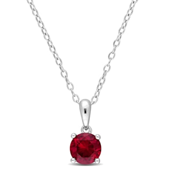 1 CT TGW Created Ruby Solitaire Classic Pendant with Chain in Sterling Silver