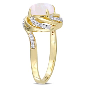 1 3/8 CT TGW Opal, White Topaz and Diamond Accent Interlaced Ring in
Yellow Plated Sterling Silver