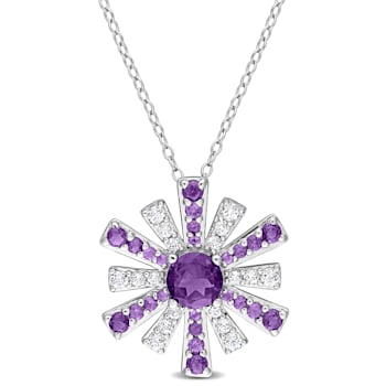 2 CT TGW African Amethyst and White Topaz Starburst Pendant with Chain
in Sterling Silver