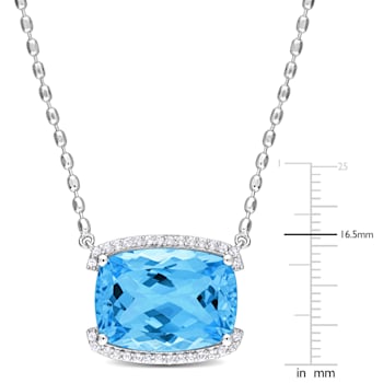13 5/8 CT TGW Sky Blue Topaz and White Topaz Halo Pendant with Chain in
Sterling Silver