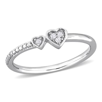 Diamond Accent Double Heart Promise Ring in Sterling Silver