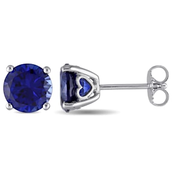 4 4/5 CT TGW Created Blue Sapphire Stud Earrings in Sterling Silver