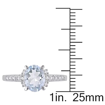 1 CT TGW Aquamarine and Diamond Accent Ring in Sterling Silver