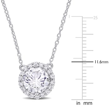 2 3/4 CT TGW Created White Sapphire Solitaire Halo Drop Pendant with
Chain in Sterling Silver