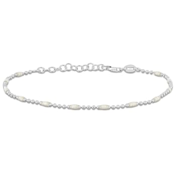 White Enamel Ball Link Bracelet in Sterling Silver
