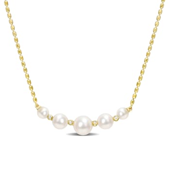 4.5-8 MM Freshwater Cultured Pearl And White Topaz Necklace in 18K
Yellow Gold Over Sterling Silver