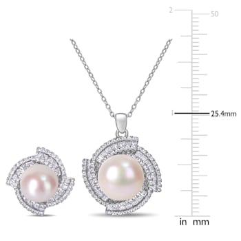 9.5-12.5MM Freshwater Cultured Pearl Earrings & Pendant Set in
Sterling Silver