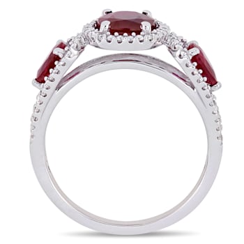 2 1/6 CT TGW Ruby and 1/3 CT TW Diamond Three Stone Ring in 14K White Gold