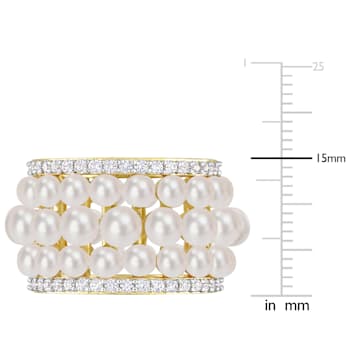 3-4.5MM Freshwater Cultured Pearl & Created White Sapphire Ring in
Yellow Plated Sterling Silver