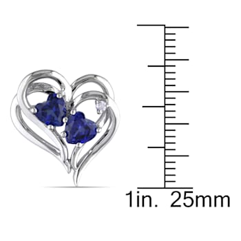 2 1/4 CT TGW Created Blue Sapphire and Diamond Accent Heart Earrings in
Sterling Silver