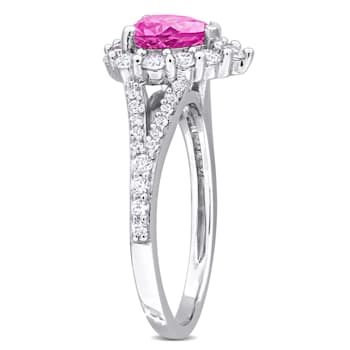 2 1/2 CT TGW Created Pink and White Sapphire Halo Heart Engagement Ring
in Sterling Silver