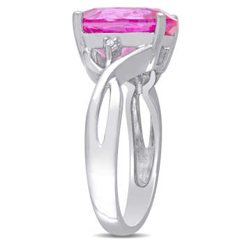7 1/2 CTW Created Pink Sapphire and Diamond Accent Ring in Sterling Silver