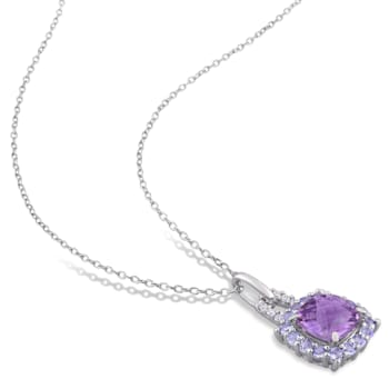 2 1/3 CT TGW Amethyst, Tanzanite and Diamond Accent Pendant with Chain
in Sterling Silver