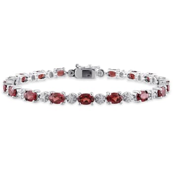 9 7/8 CT TGW Garnet and Diamond Accent Bracelet in Sterling Silver