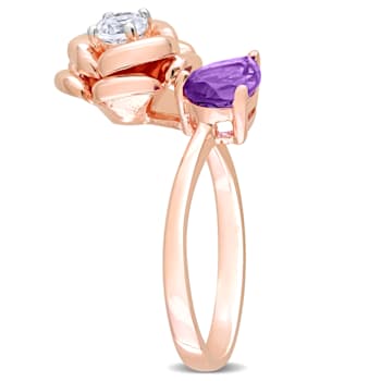 1 CT TGW Africran-Amethyst and Topaz 2-Stone Rose Ring in Rose Plated
Sterling Silver
