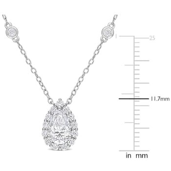 1 1/2 CT DEW Created Moissanite Teardrop Halo Necklace in Sterling Silver