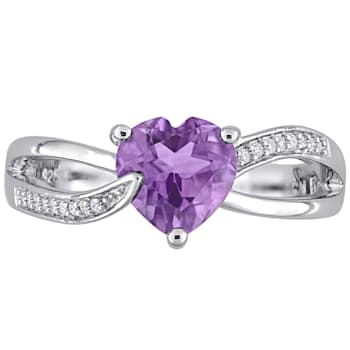 1 CT TGW Amethyst and Diamond Accent Heart Ring in Sterling Silver