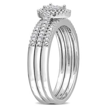 1/4 CT TW Diamond Cluster Pear Shape Halo Bridal Set in Sterling Silver