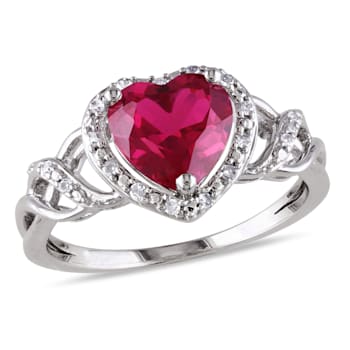 1 5/8 CT TGW Created Ruby and 1/10 CT TW Diamond Heart Ring in Sterling Silver