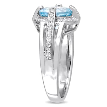3 3/4 CT TGW Sky Blue and White Topaz Halo Split Ring in Sterling Silver