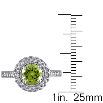 1 1/2 CTW Peridot and 1/8 CT TW Diamond Halo Ring in Sterling Silver