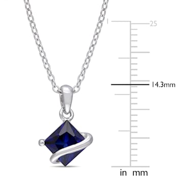 1 1/3 CT TGW Created Blue Sapphire Solitair Square Pendant with Chain in
Sterling Silver