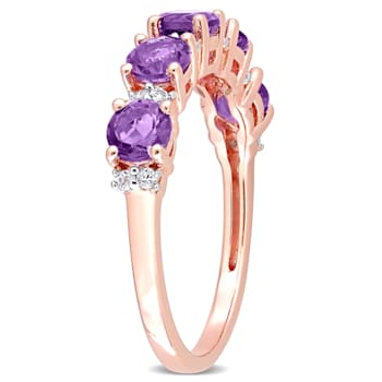 1 3/5 CT TGW African Amethyst and Topaz Semi-Eternity Ring in Rose
Plated Sterling Silver