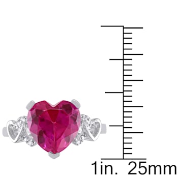 4 1/5 CT TGW Created Pink Sapphire and Diamond Accent Heart Ring in
Sterling Silver