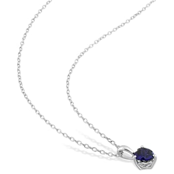 7/8 CT TGW Created Blue Sapphire Solitaire Heart Pendant with Chain in
Sterling Silver