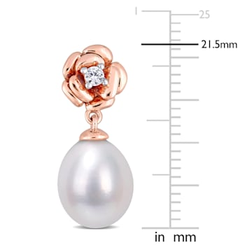 8.5-9MM Cultured Pearl and Created White Sapphire Earrings in 18K Rose
Gold Over Sterling Silver