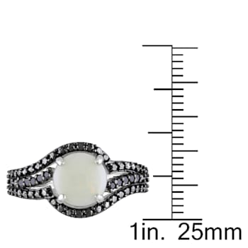 1 1/4 CT TGW Opal and 1/10 CT TW Black Diamond Cocktail Ring in Sterling Silver