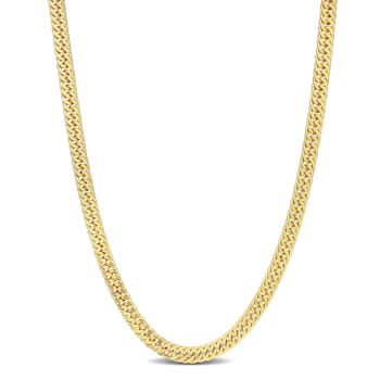 4MM Double Curb Link Chain Necklace in Yellow Plated Sterling Silver
