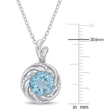 2 1/2 CT TGW Sky Blue Topaz, White Topaz and Diamond Swirl Pendant with
Chain in Sterling Silver