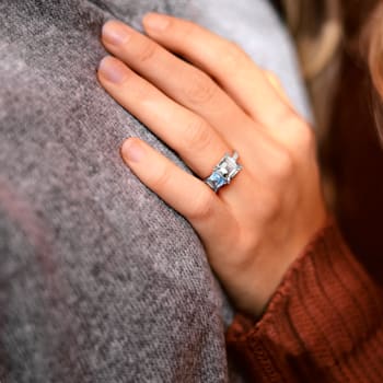 3 3/4 CT TGW Green Quartz and Sky Blue Topaz Ring in Sterling Silver