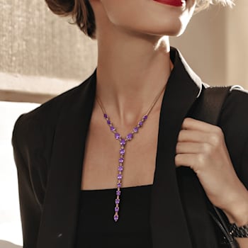 9 1/2 CT TGW Amethyst Lariat Necklace in Sterling Silver