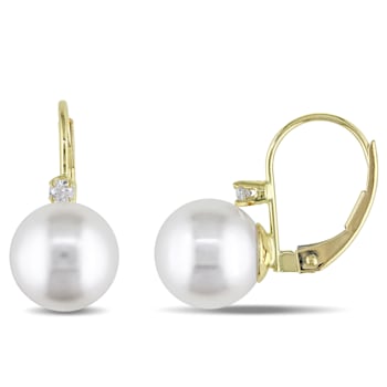 9-9.5MM Freshwater Cultured Pearl and Diamond Accent in 14K Yellow Gold