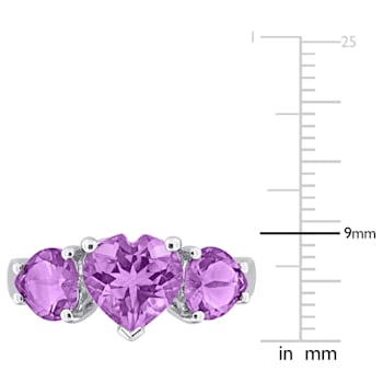 2 7/8 CT TGW Amethyst 3-Stone Ring in Sterling Silver
