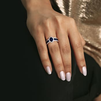 4 3/4 CT TGW Created Blue and White Sapphire Vintage Halo Ring in
Sterling Silver
